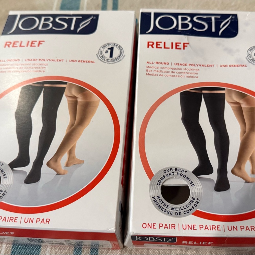 Jobst Relief Compression Thigh High - 20-30mmHg. Two pairs w/o toes.